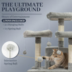 Large Multi-Level Cat Tree Tower – 68–81 Inch Tall Cat Condo with 2 Condos, 3 Plush Perches, Scratching Posts & Cat Hair Brush