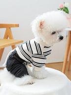 PETCIRCLE 1pc Pet Clothes Striped Denim Effect Elastic Pants For Small Medium Dogs Cats, Fashionable & Classic, Autumn/Winter New Arrival