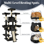 Large Multi-Level Cat Tree Tower – 68–81 Inch Tall Cat Condo with 2 Condos, 3 Plush Perches, Scratching Posts & Cat Hair Brush