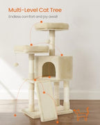 Feandrea Cat Tree, 45.3-Inch Cute Cat Tower, Plush Climbing Condo, Beige
