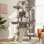 Large Multi-Level Cat Tree Tower – 68–81 Inch Tall Cat Condo with 2 Condos, 3 Plush Perches, Scratching Posts & Cat Hair Brush