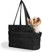 Lightweight Dog Purse Carrier for Small Dogs Under 15 lbs, Puffy Quilted Pet Carrier Tote for Puppies with Safety Leash Clip, Women's Hands-Free Dog Carrier Bag for Travel/Shopping (Black)
