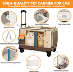 Large Cat Carrier with Wheels for 2 Cat, Double Rolling Pets Carrier on Wheel, Folding Soft-Sided Carriers with Telescopic Handle, Shoulder Strap Removable Soft-Sided Bag for Car, Vet, Outing