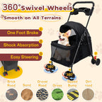 4-Wheel Pet Stroller for Small Medium Dogs with Removable & Detachable Carrier, Foldable Waterproof Dog Stroller with Breathable Mesh, Cup Holder, Storage Basket & Safety Leash (Pink)