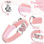 Adjustable Cat Collar, Cat Collars for Girl Cats, Bling Rhinestone Heart,Pink Cats Collar, Pink Puppy Collars with Bell, 8-11 Inches