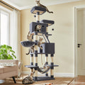 Feandrea Cat Tree, 81.1-Inch Large Cat Tower with 13 Scratching Posts, 2 Perches, 2 Caves, Basket, Hammock, Pompoms, Multi-Level Plush Cat Condo for Indoor Cats, Smoky Gray UPCT190G01