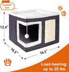 Cat Houses for Indoor Cats - Large Cat Bed Cave with Scratch Pad and Fluffy Ball, Foldable Cat Condo Hideaway with Reversible Cushion for Multi Small Pet, Dark Grey