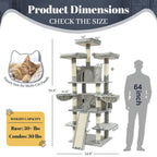 Large Multi-Level Cat Tree Tower – 68–81 Inch Tall Cat Condo with 2 Condos, 3 Plush Perches, Scratching Posts & Cat Hair Brush