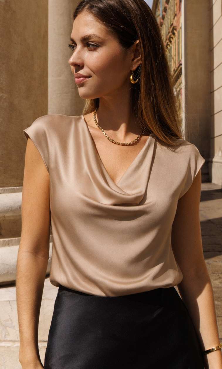 Clara Silk Cowl Neck Blouse