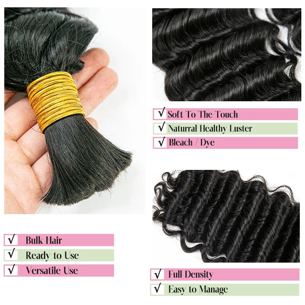Deep Wave Bulk Hair Extensions for Braiding