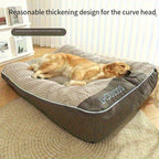 Gray Rectangular Dog Bed with Thick Polyester Fiber Cushion, Four Size Options and Included Grooming Tool