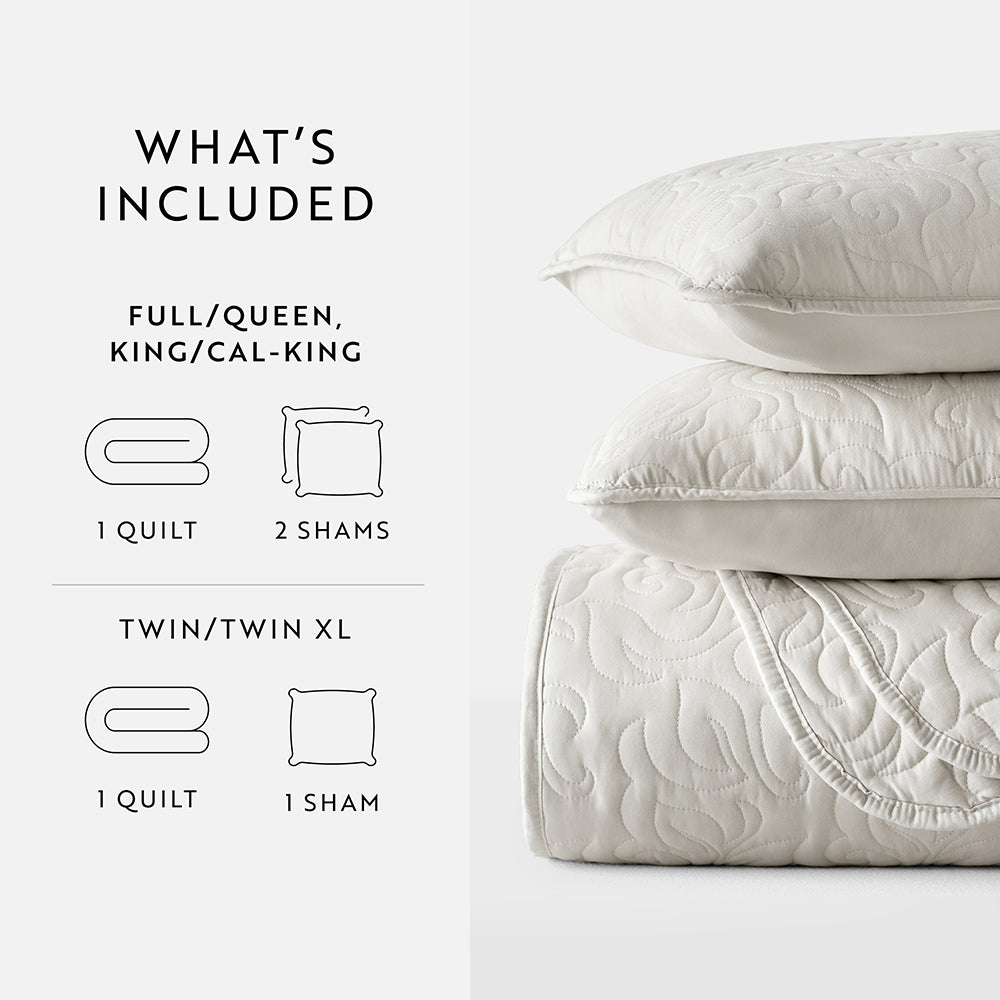 3-Piece Floral Stitch Quilted Coverlet Set