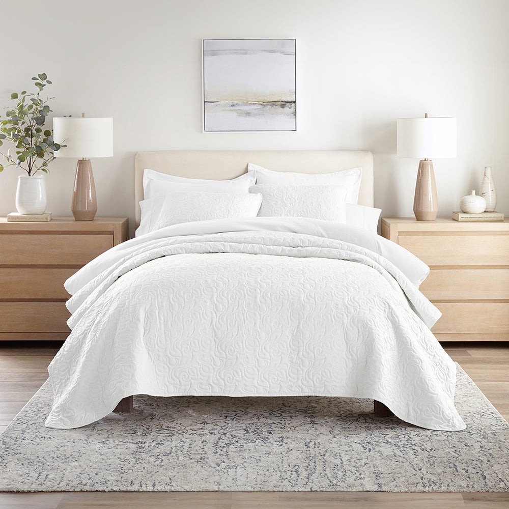 3-Piece Floral Stitch Quilted Coverlet Set