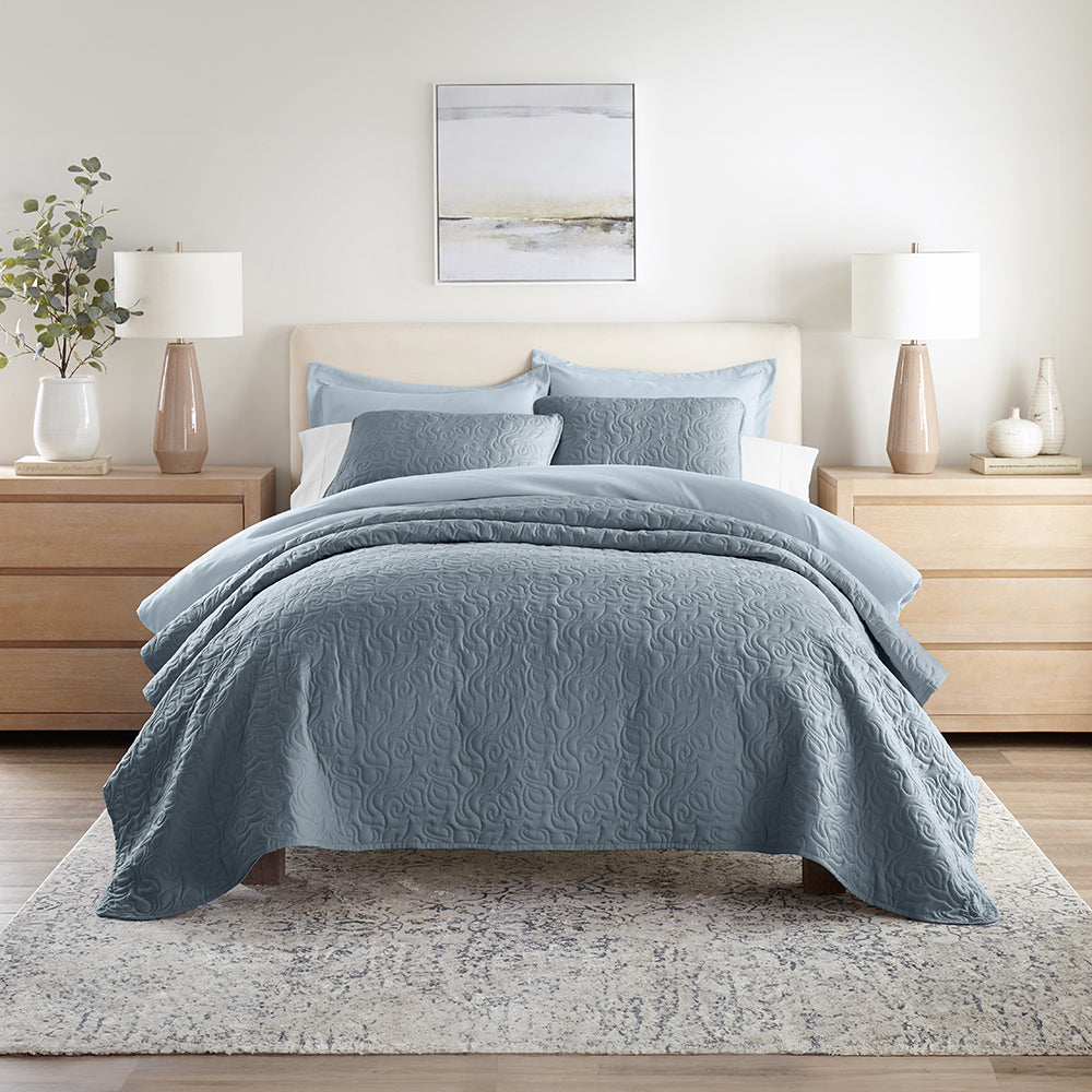 3-Piece Floral Stitch Quilted Coverlet Set