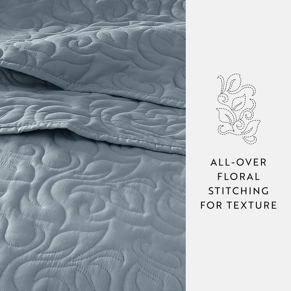 3-Piece Floral Stitch Quilted Coverlet Set