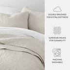 3-Piece Floral Stitch Quilted Coverlet Set