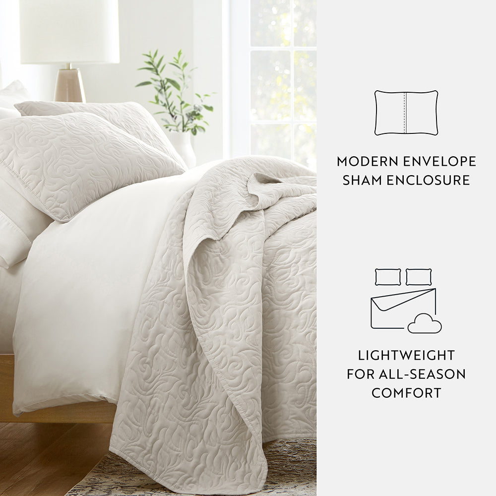 3-Piece Floral Stitch Quilted Coverlet Set