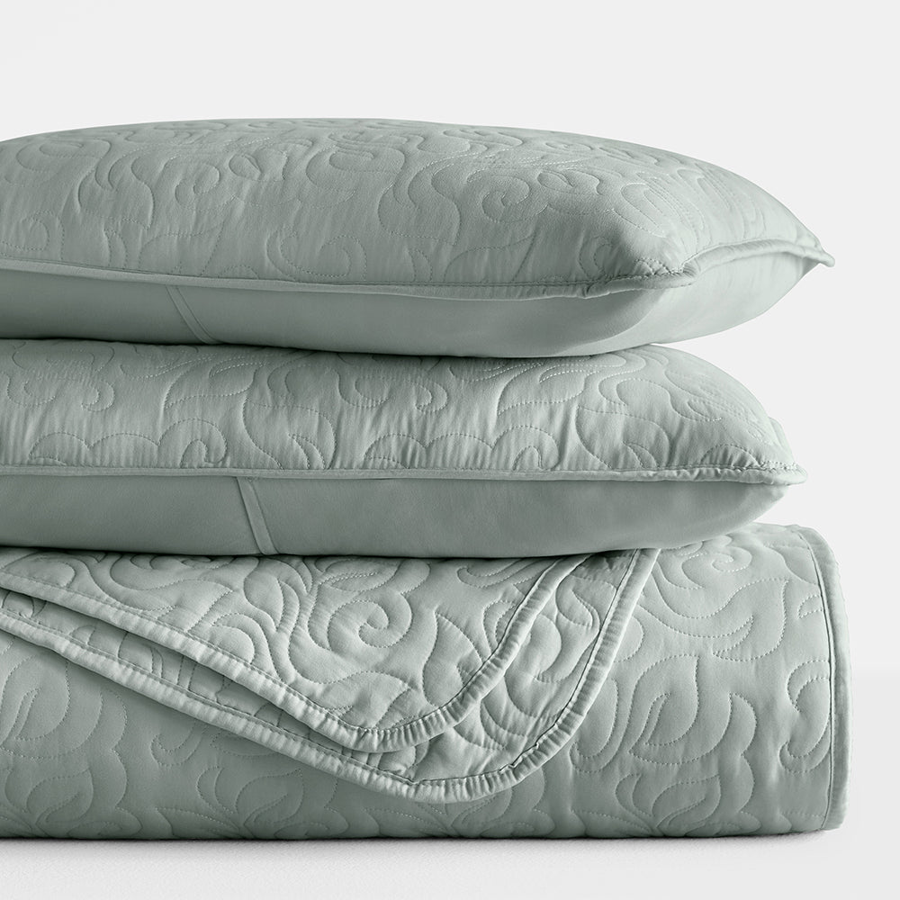 3-Piece Floral Stitch Quilted Coverlet Set