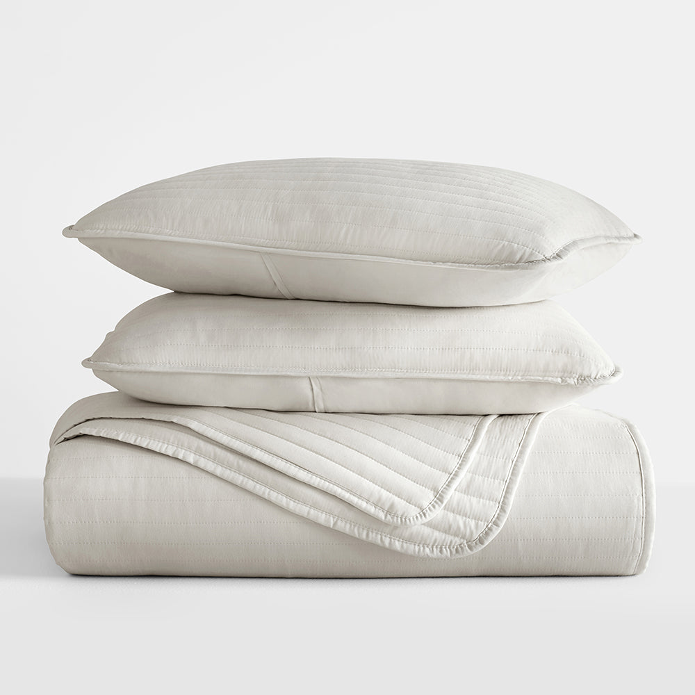 3-Piece Stripe Stitch Quilted Coverlet Set