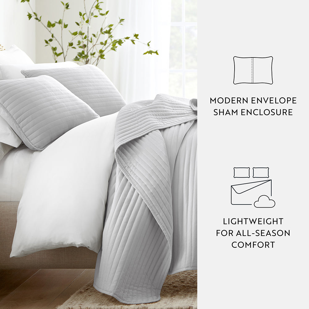 3-Piece Stripe Stitch Quilted Coverlet Set